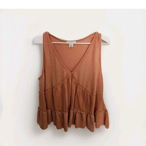 Torrid FESTI Waffle Knit Ruffle Hem Tank Top - Rust Orange